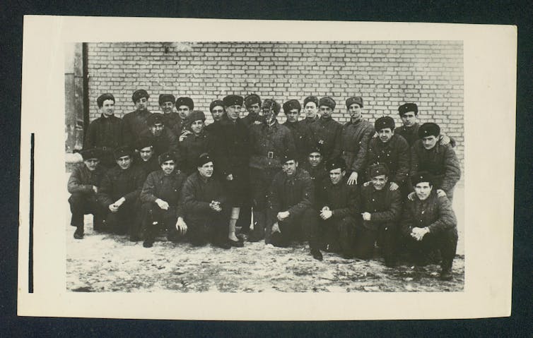 A troop of guerrilla fighters in Moscow, pictured during the war.