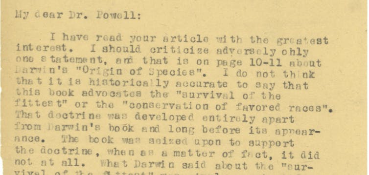 excerpt of typewritten letter on yellowed paper