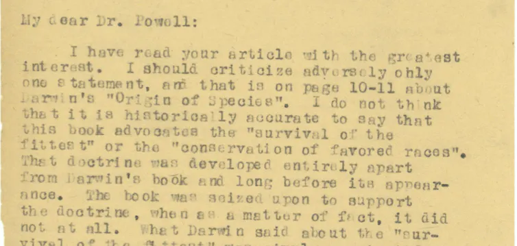 excerpt of typewritten letter on yellowed paper