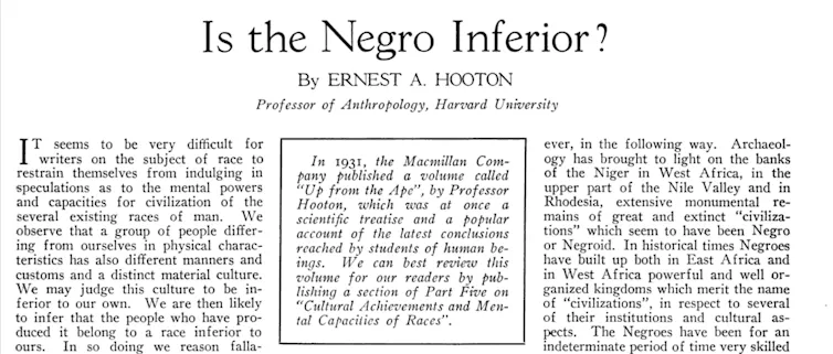 Article headlined 'Is the Negro Inferior?'