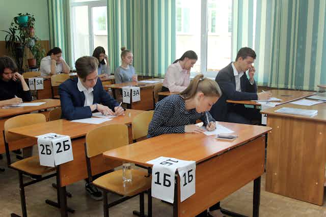 Russian students sitting an exam.