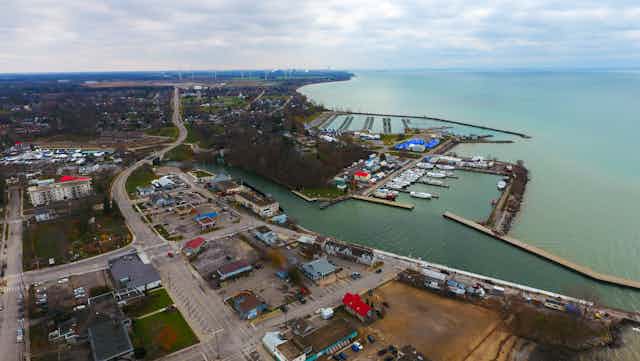an aerial photograph of Port Dover's waterfront