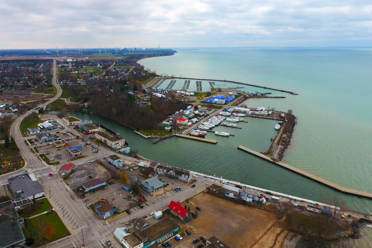 an aerial photograph of Port Dover's waterfront