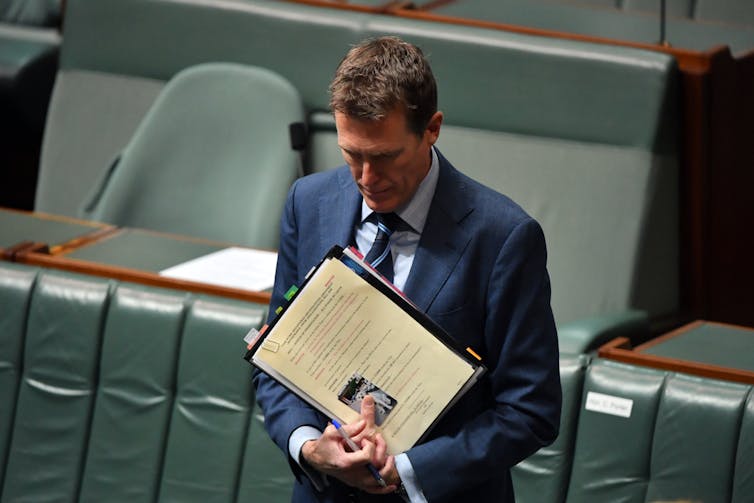 Federal industrial relations minister Christian Porter introduces the Morrison government’s industrial relations bill to parliament on December 9 2020.