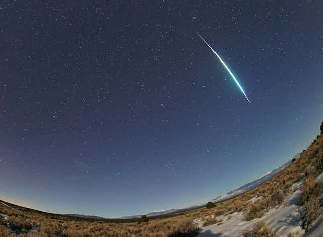 A meteor flash across the sky.