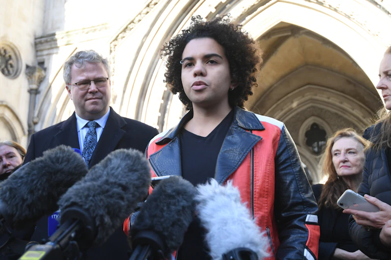 Keira Bell speaks to press outside of the UK High Court.