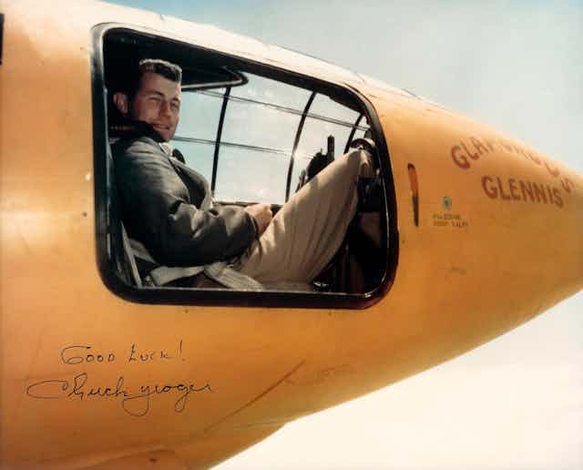 Test pilot Chuck Yeager in the cockpit of the Bell X-1