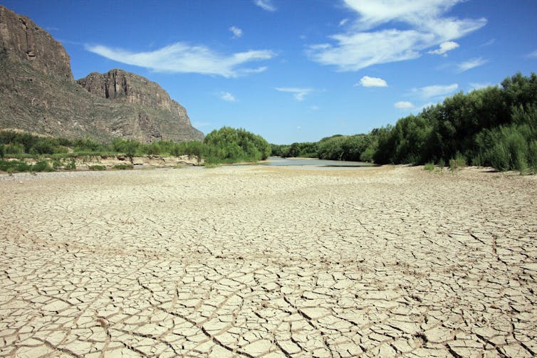 A dried-out river bed.