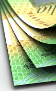 Close-up of Australian banknotes