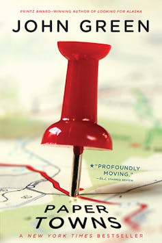 Book cover: paper towns (poster pin in map)