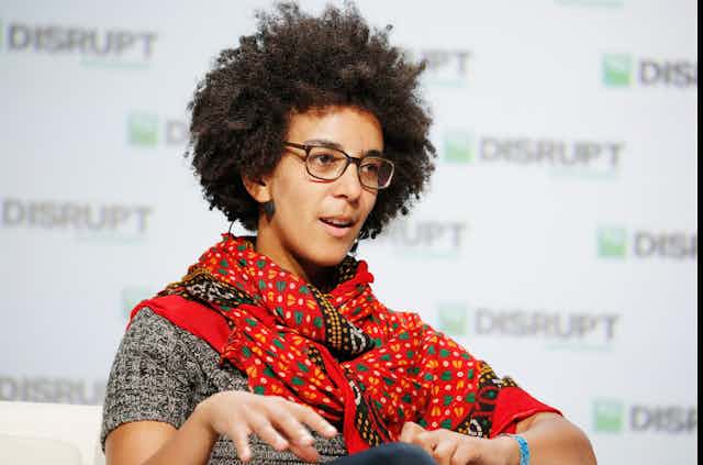 Timnit Gebru at the TechCrunch conference in 2018