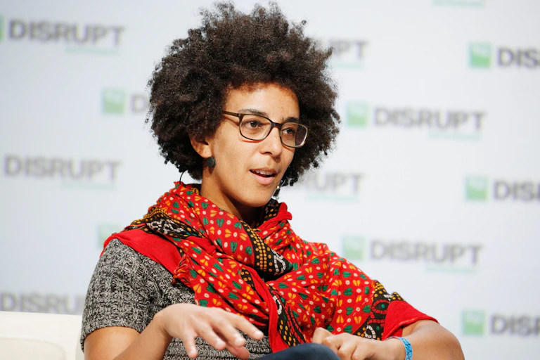 Timnit Gebru at the TechCrunch conference in 2018