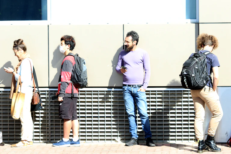 Australians line up outside Centrelink.