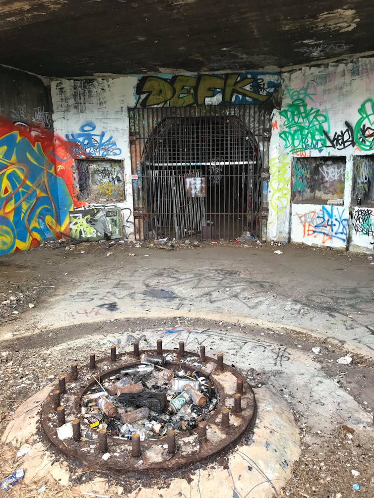 Plenty of graffiti just inside the coastal defence site.