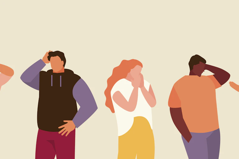 Illustration of people looking worried, uncertain