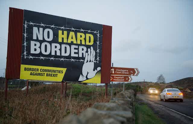 A No Hard Border sign on the NI border