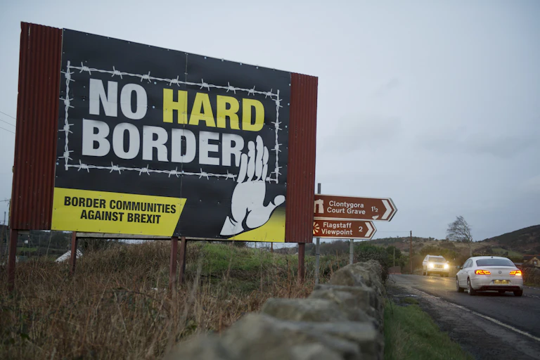 A No Hard Border sign on the NI border