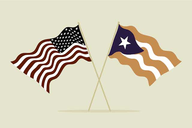 Illustration of the US flag and Puerto Rican flag together