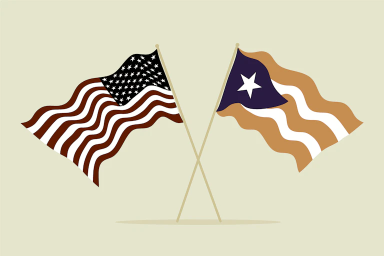 Illustration of the US flag and Puerto Rican flag together