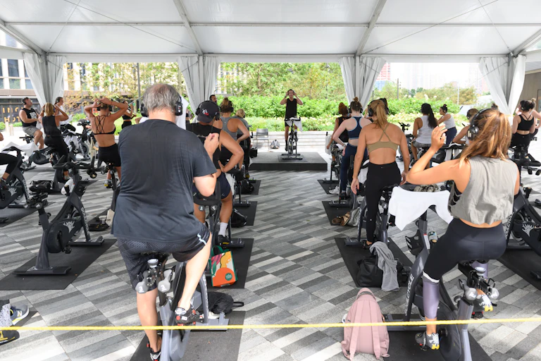 an outdoor spin class