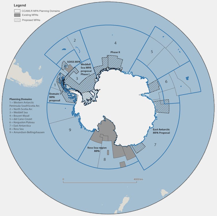 Map of marine protected areas around Antarctica.