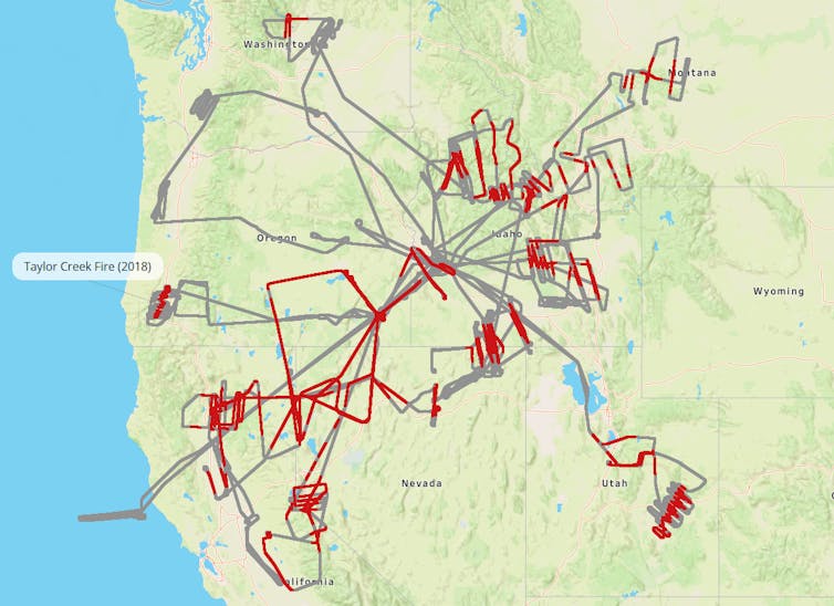 A map of the air sampling flights.