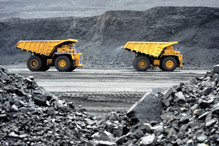 Dump trucks around a coal mine