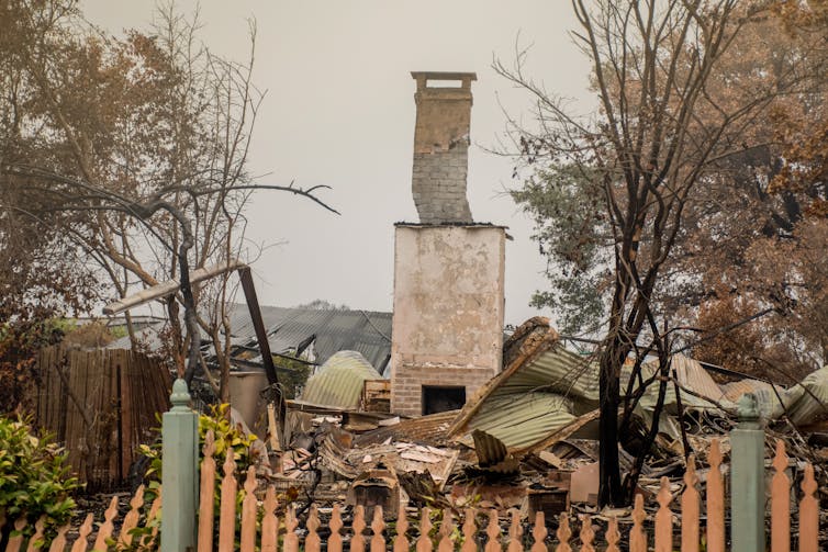 A burnt out house.