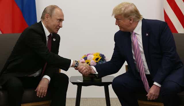 Donald Trump and Vladimir Putin meet in Osaka, Japan, June, 28, 2019.