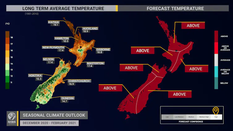 Map of expected temperatures this summer.