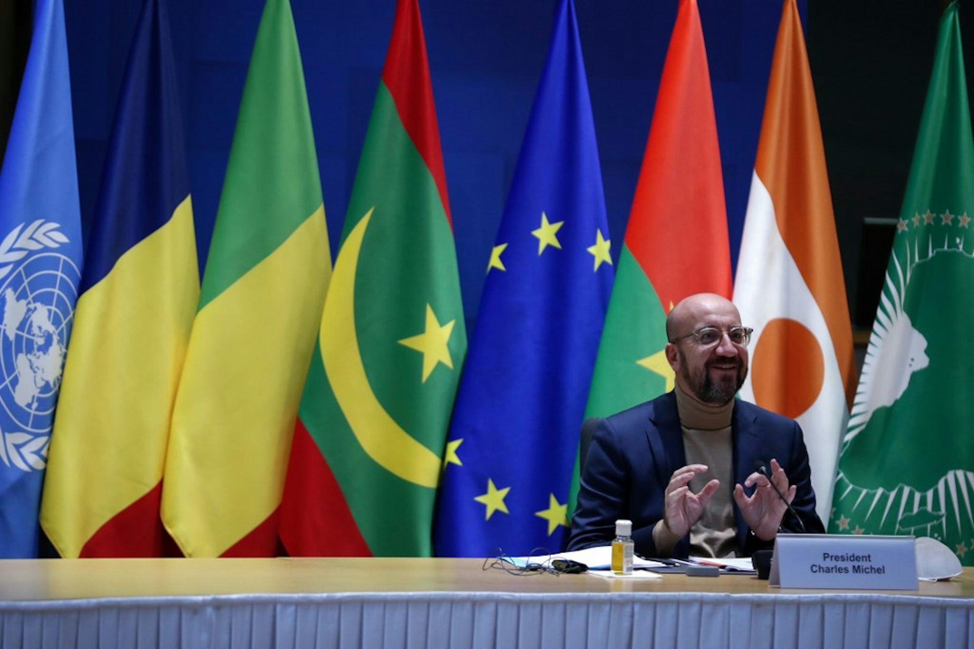 Charles Michel, participe à une vidéoconférence avec les dirigeants du G5 pour le Sahel et les représentants des Nations unies