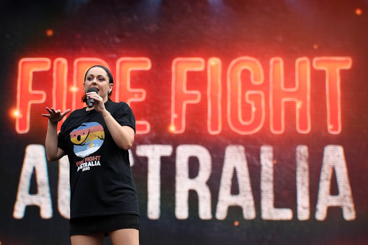 Comedian Celeste Barber at a bushfire relief concert.