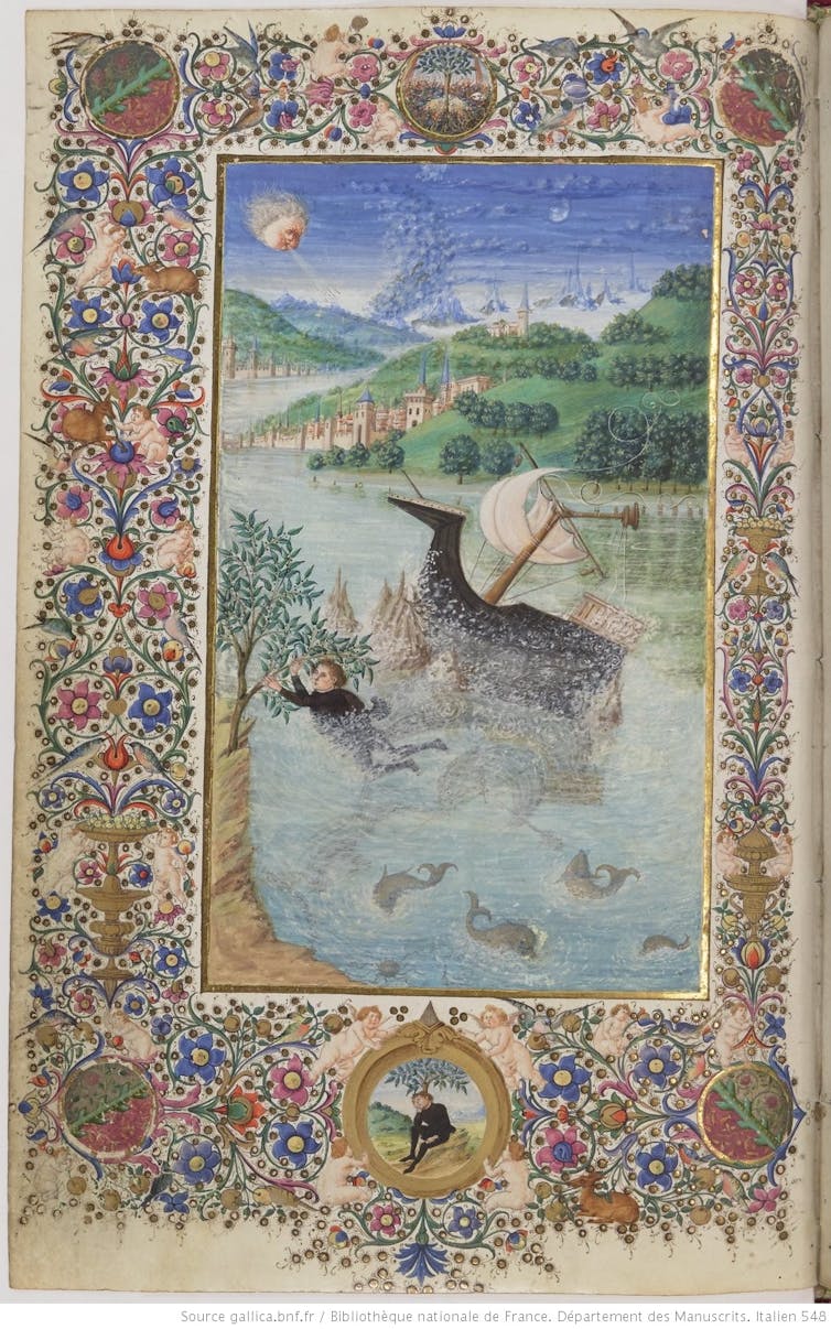 An ornate colour photograph of a manuscript from 1476.