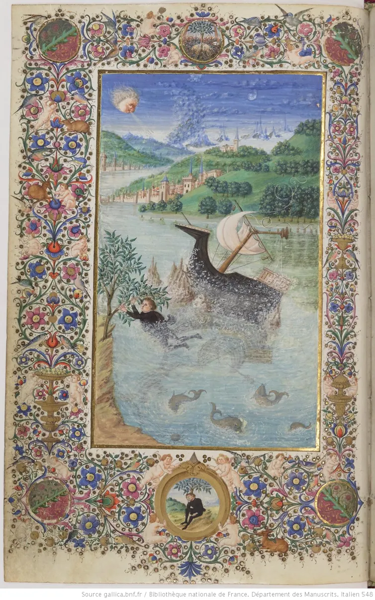 An ornate colour photograph of a manuscript from 1476.
