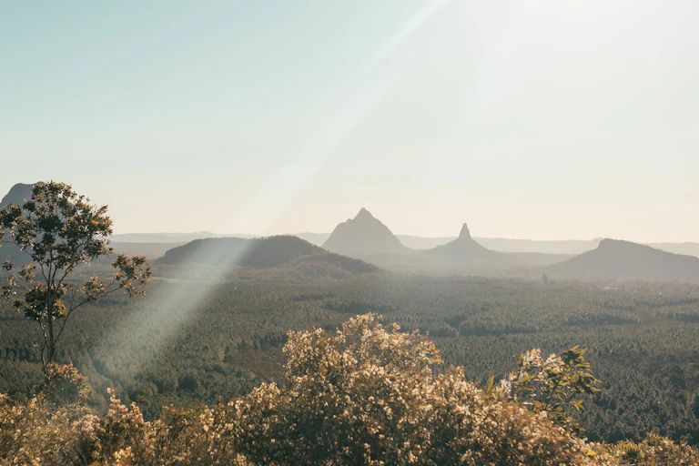 A view over a landscape of volcanic hills