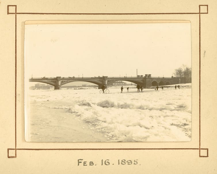 An old photograph of a frozen river, taken on February 16 1895.