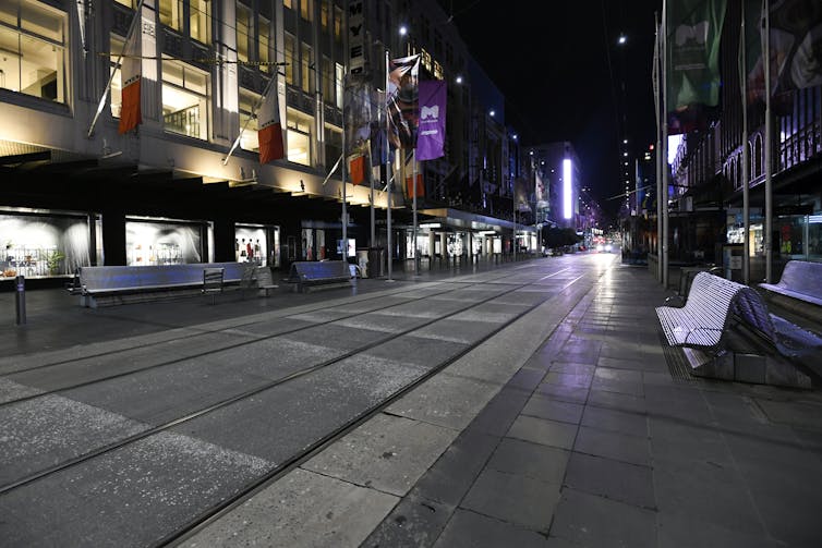 Deserted Bourke Street Mall in Melbourne