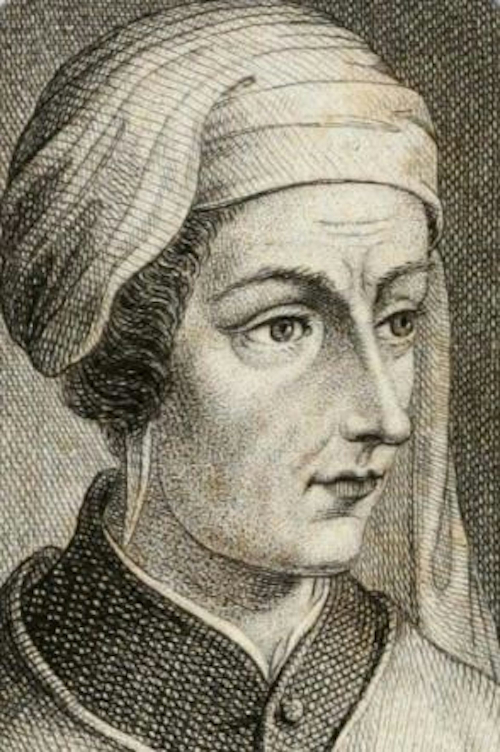 A black and white portrait of Cino.