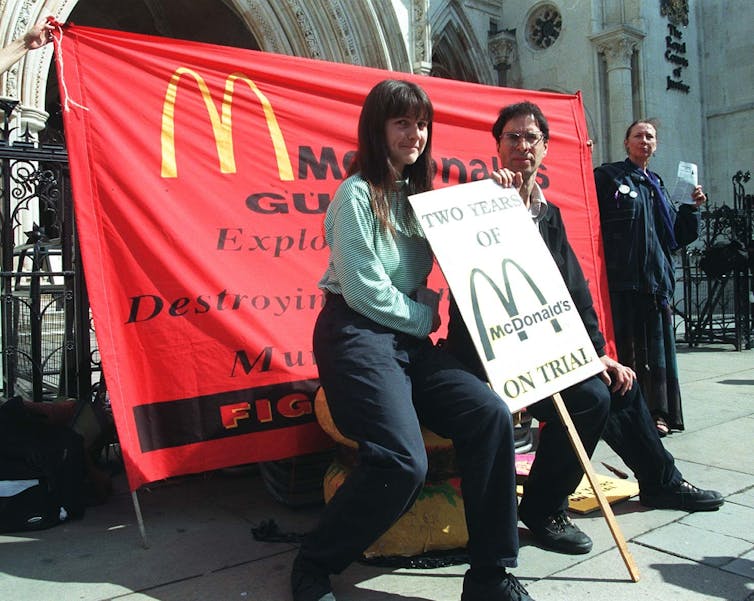 Campaigner Helen Steel is pictured outside the Royal Courts of Justice in London.