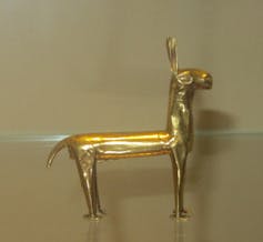 Small gold llama figurine, Inca, about AD 1500.