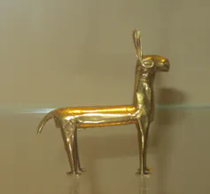 Small gold llama figurine, Inca, about AD 1500.