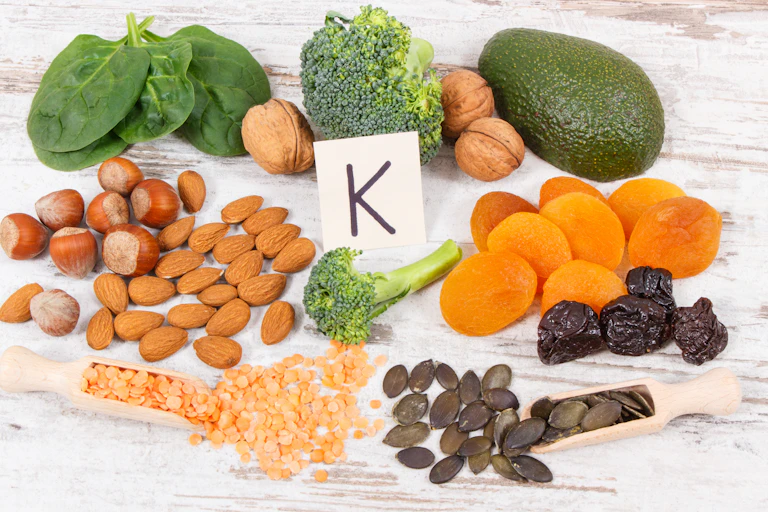 A display of foods high in vitamin K.