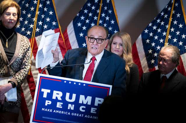 Rudy Giuliani speaks at a news conference.