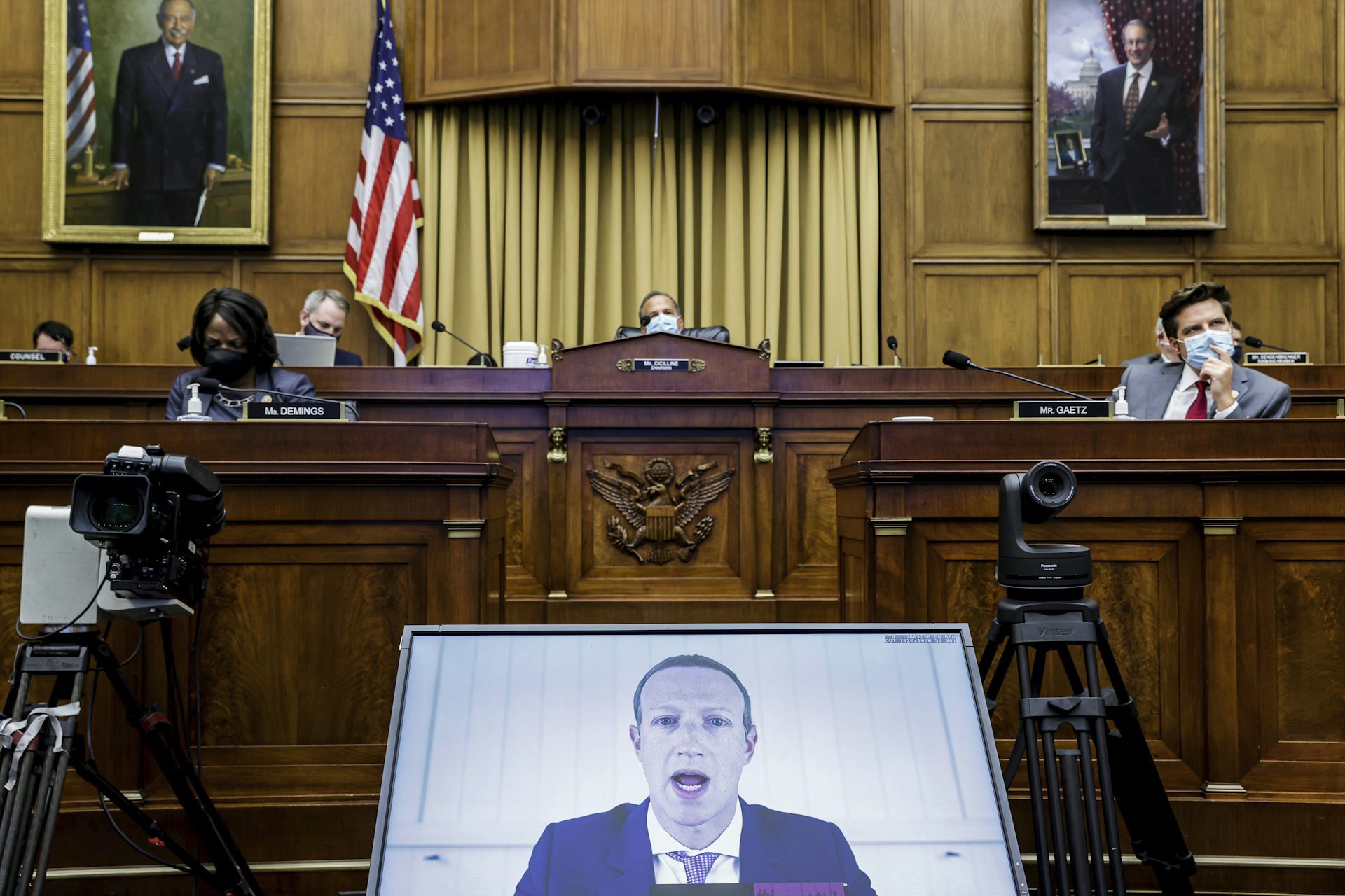 Facebook CEO Mark Zuckerberg speaks via video conference during a House Judiciary subcommittee hearing on antitrust in Washington on July 29, 2020.