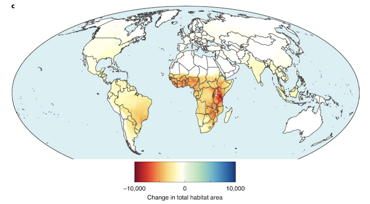 World map with lots of shading in Africa, some in South America.