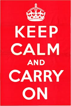 A red poster saying KEEP CALM AND CARRY ON