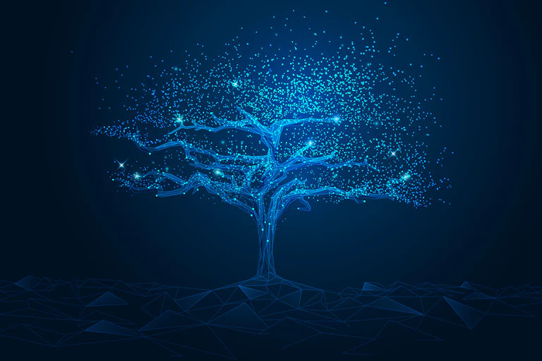 3D rendering of a tree lit up