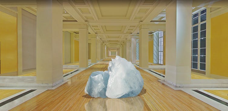 An iceberg exhibit in an empty gallery.