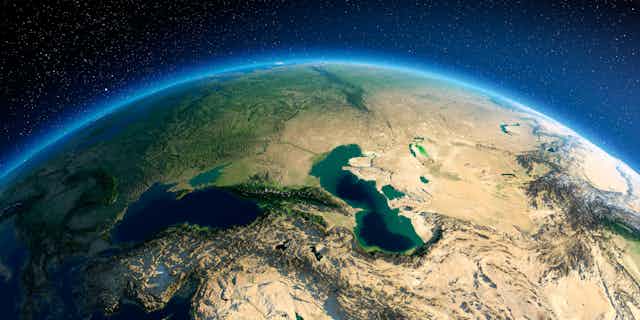 Earth seen from space with large lake visible in centre