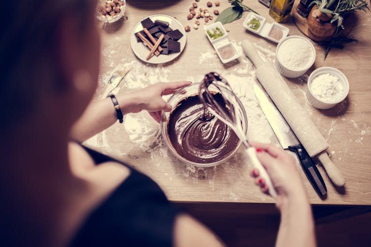 Woman preparing chocolate dessert